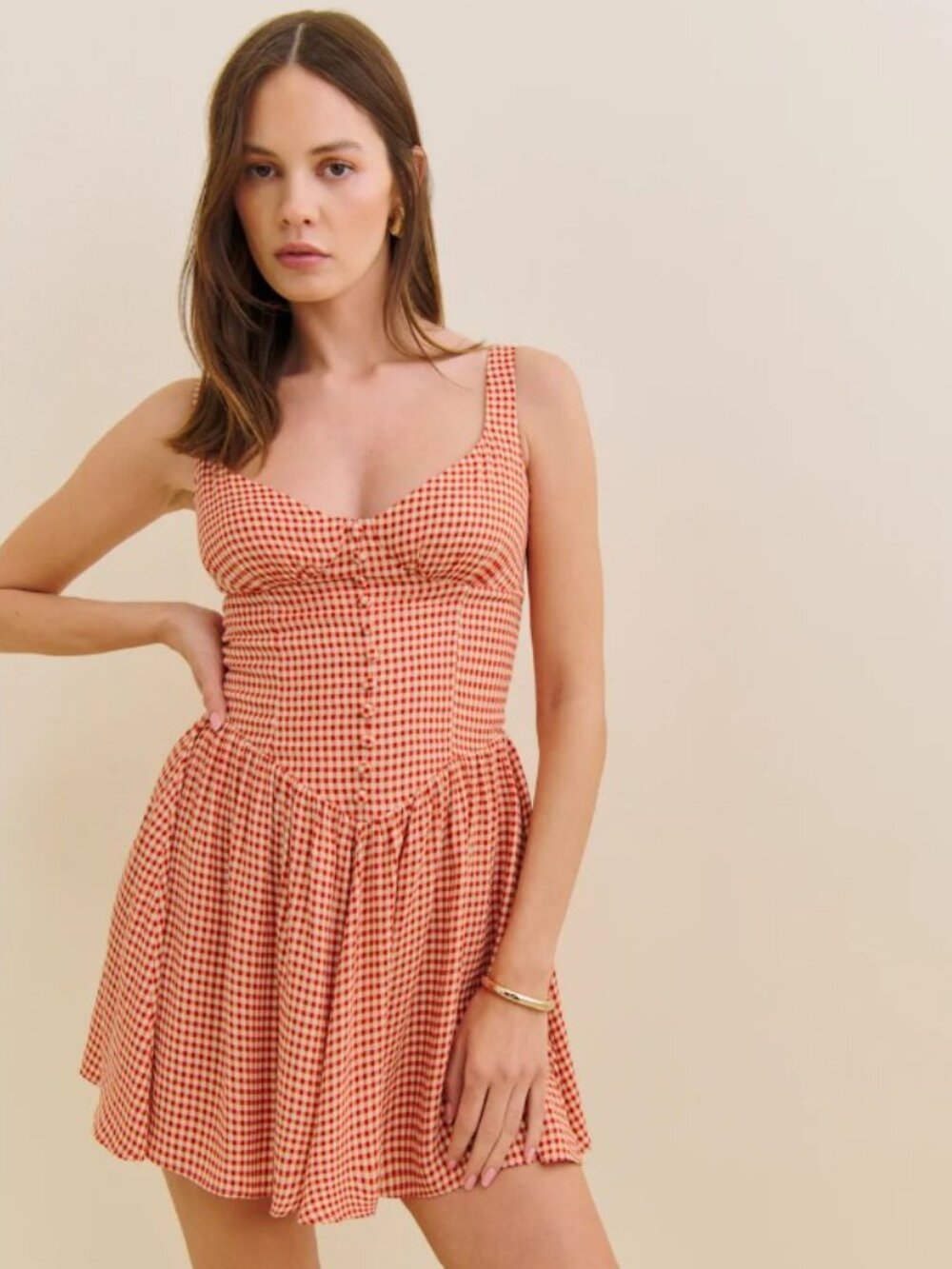 Reformation Wynn Dress in Strawberry Check, Size 4